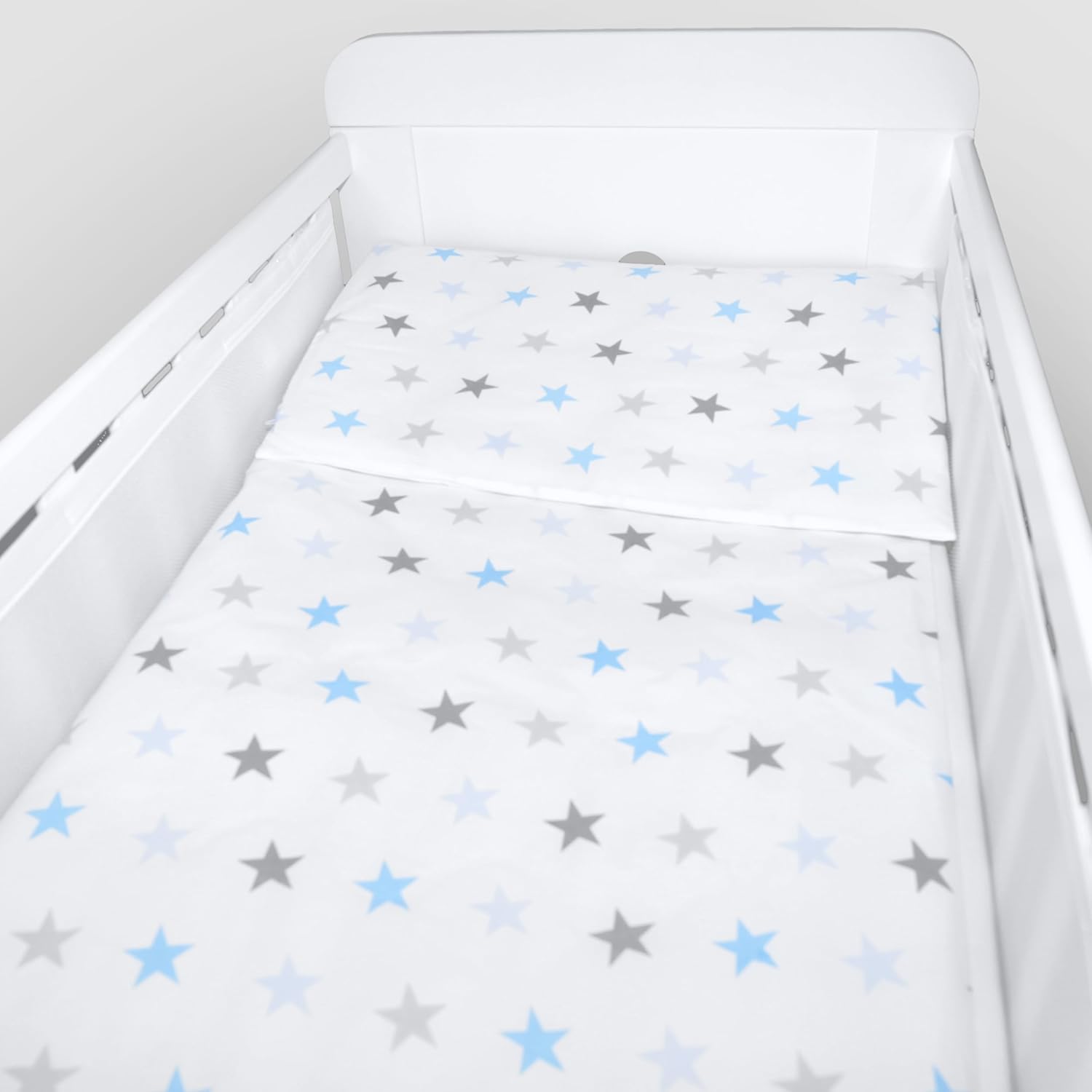 Bedding Set 6Pc Essential Duvet Cover Cot Mattress Drawer Grey Blue Stars