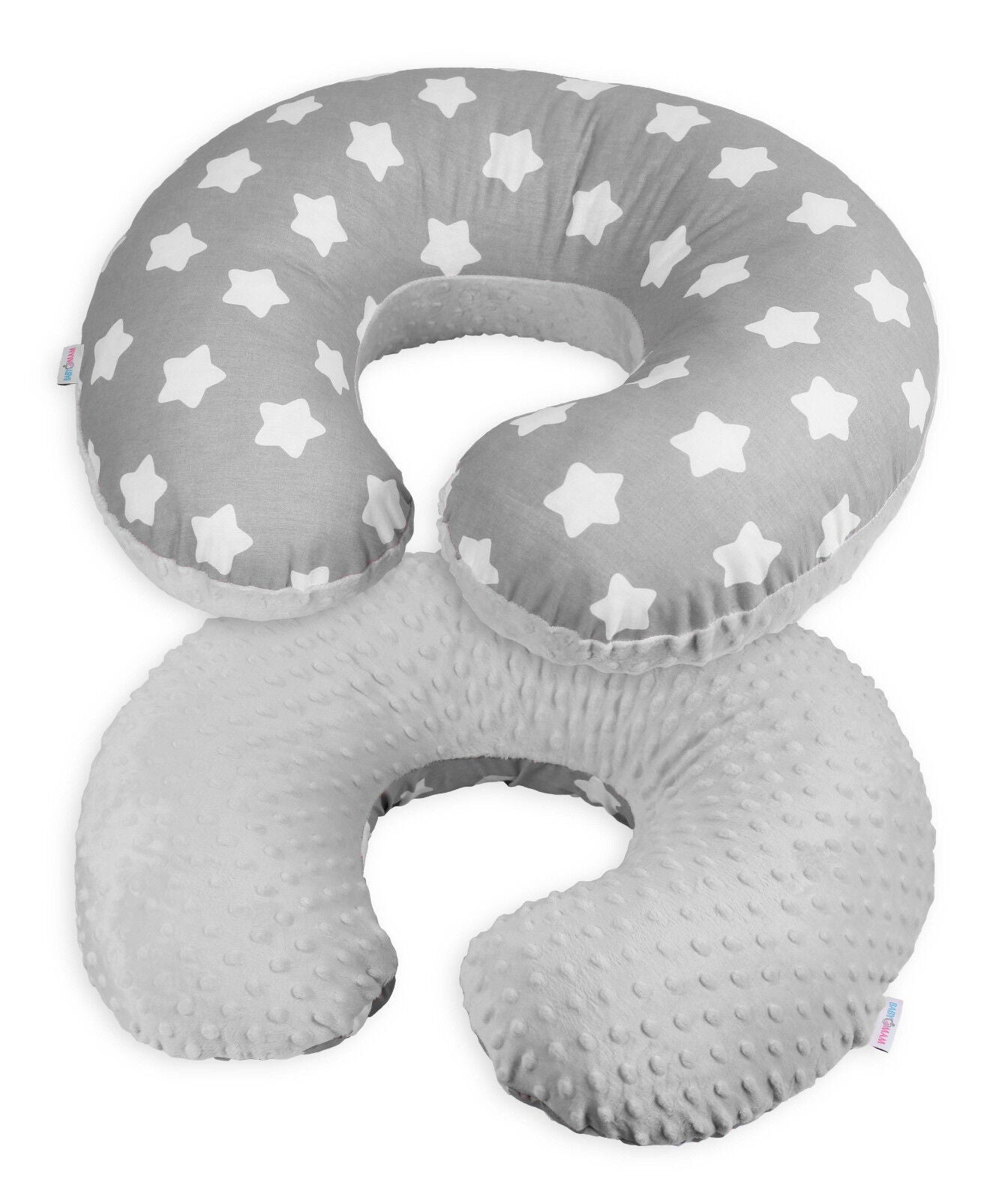 Baby Feeding Pillow Dimple Nursing Breastfeeding Pregnancy Pillow+Cover Grey/ Big white stars on grey