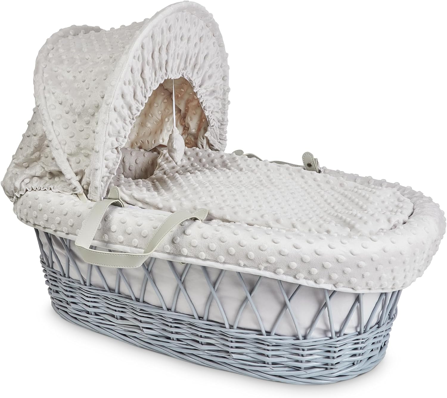 Luxury Moses Basket Padded Wicker Baby Full Set Rocking Grey Handle/Grey