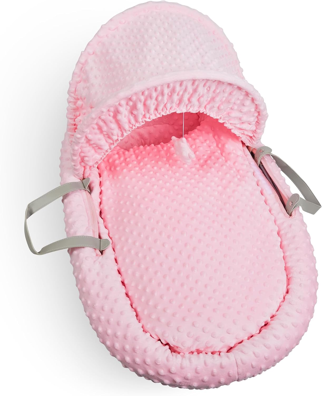 Luxury Moses Basket Padded Wicker Baby Full Set Rocking Stand Grey Handle/Pink