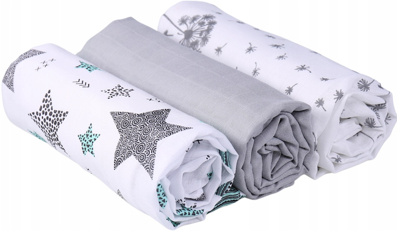 Baby Muslin Nappies Cloth Diaper 100% Cotton 3-Pack Colourful 70x80cm Stardust