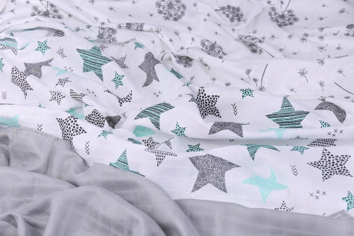 Baby Muslin Nappies Cloth Diaper 100% Cotton 3-Pack Colourful 70x80cm Stardust