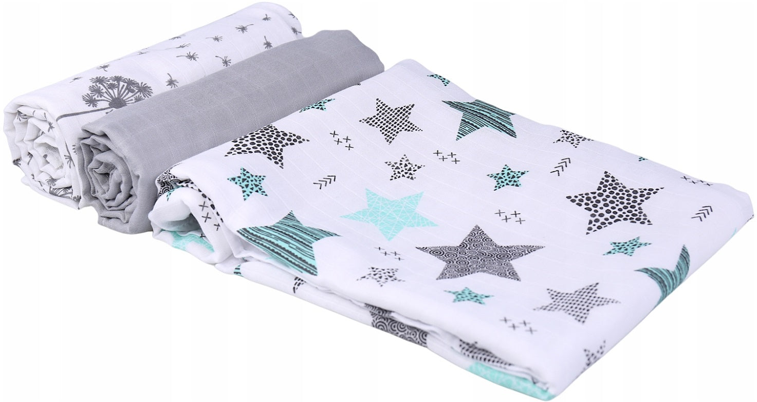 Baby Muslin Nappies Cloth Diaper 100% Cotton 3-Pack Colourful 70x80cm Stardust