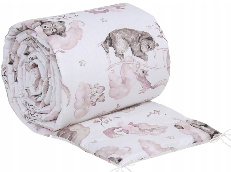 Baby Cot Liner Straight Cotton fit Cot 180x30cm Pink Bears