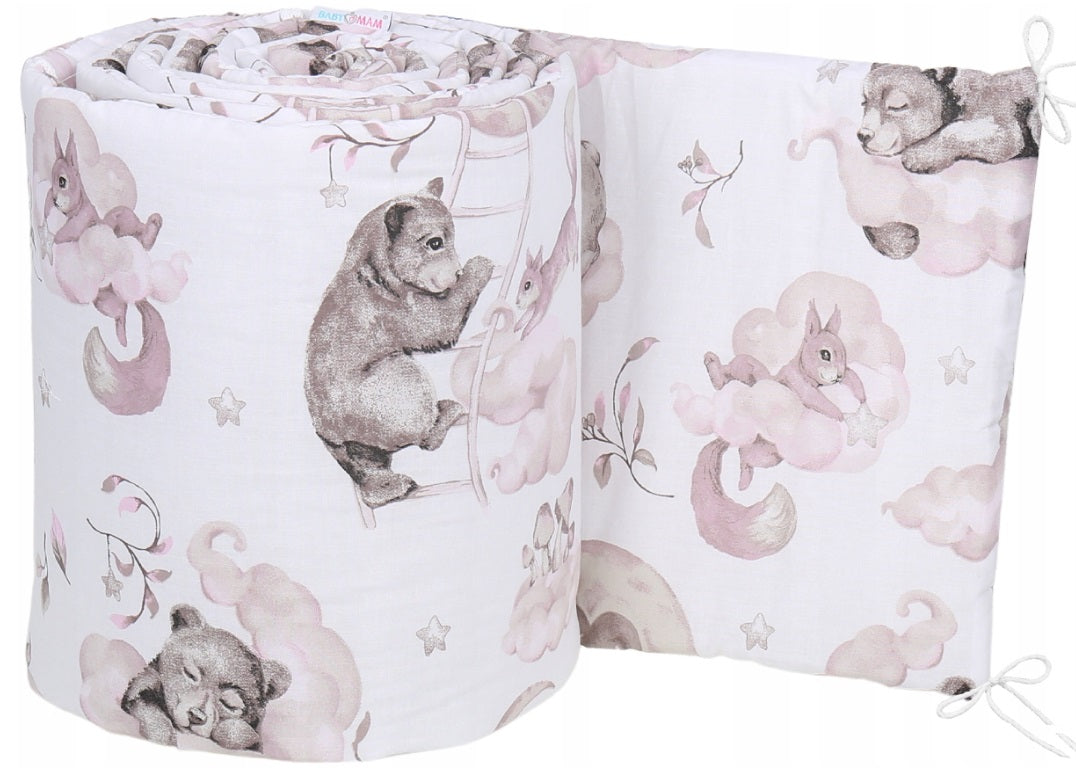 Padded Bumper To Fit Baby Cot Bed All-Round Cotton 420cm Pink Bears