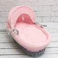 Luxury Moses Basket Padded Grey Wicker Baby Full Set - Pink Dimple