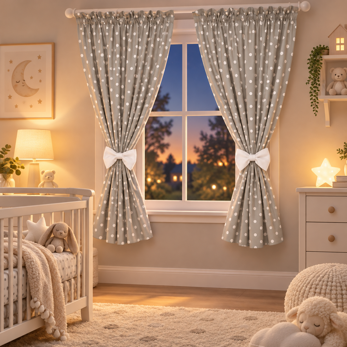 Nursery Curtains for Babies & Toddler's Bedroom Dots grey