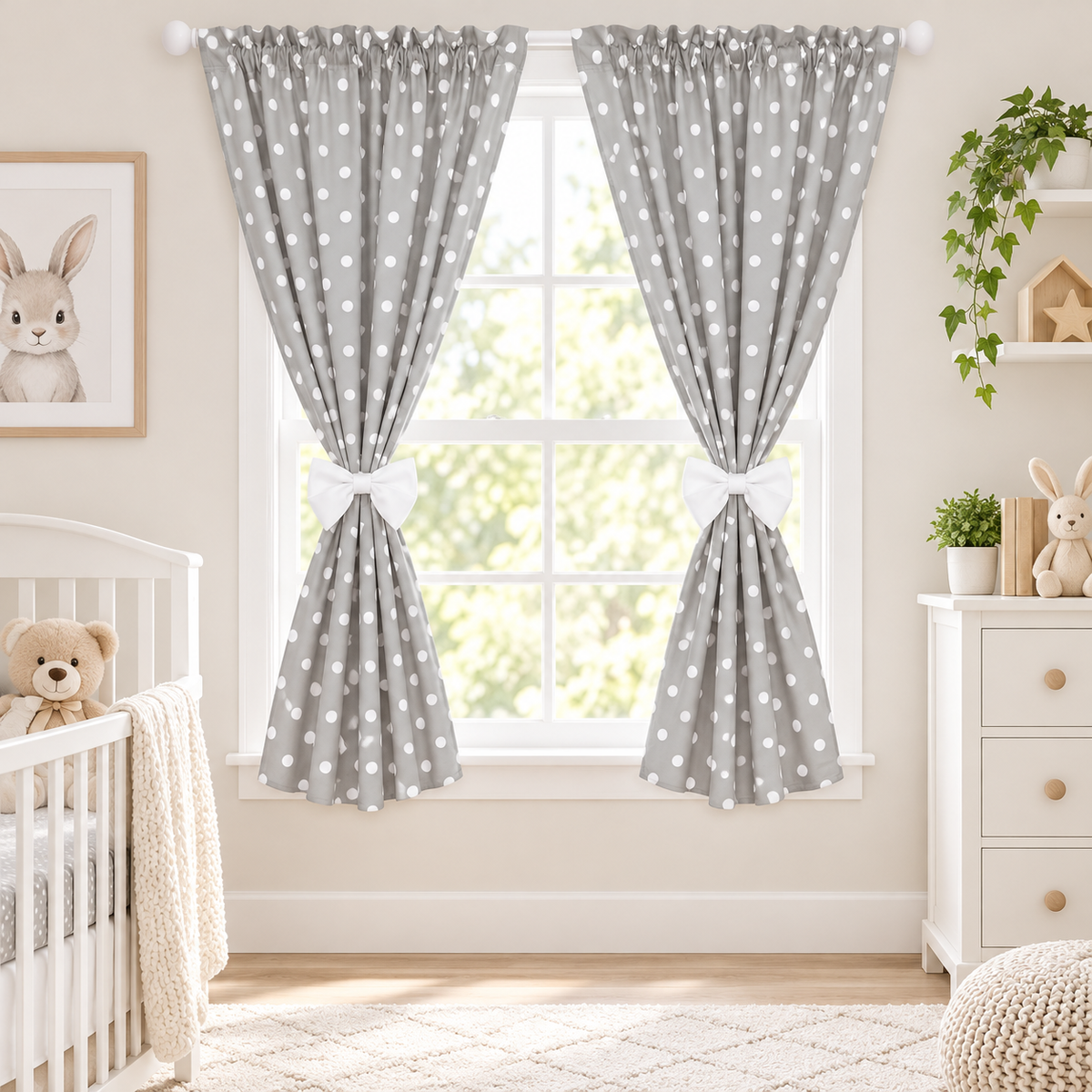 Nursery Curtains for Babies & Toddler's Bedroom Dots grey
