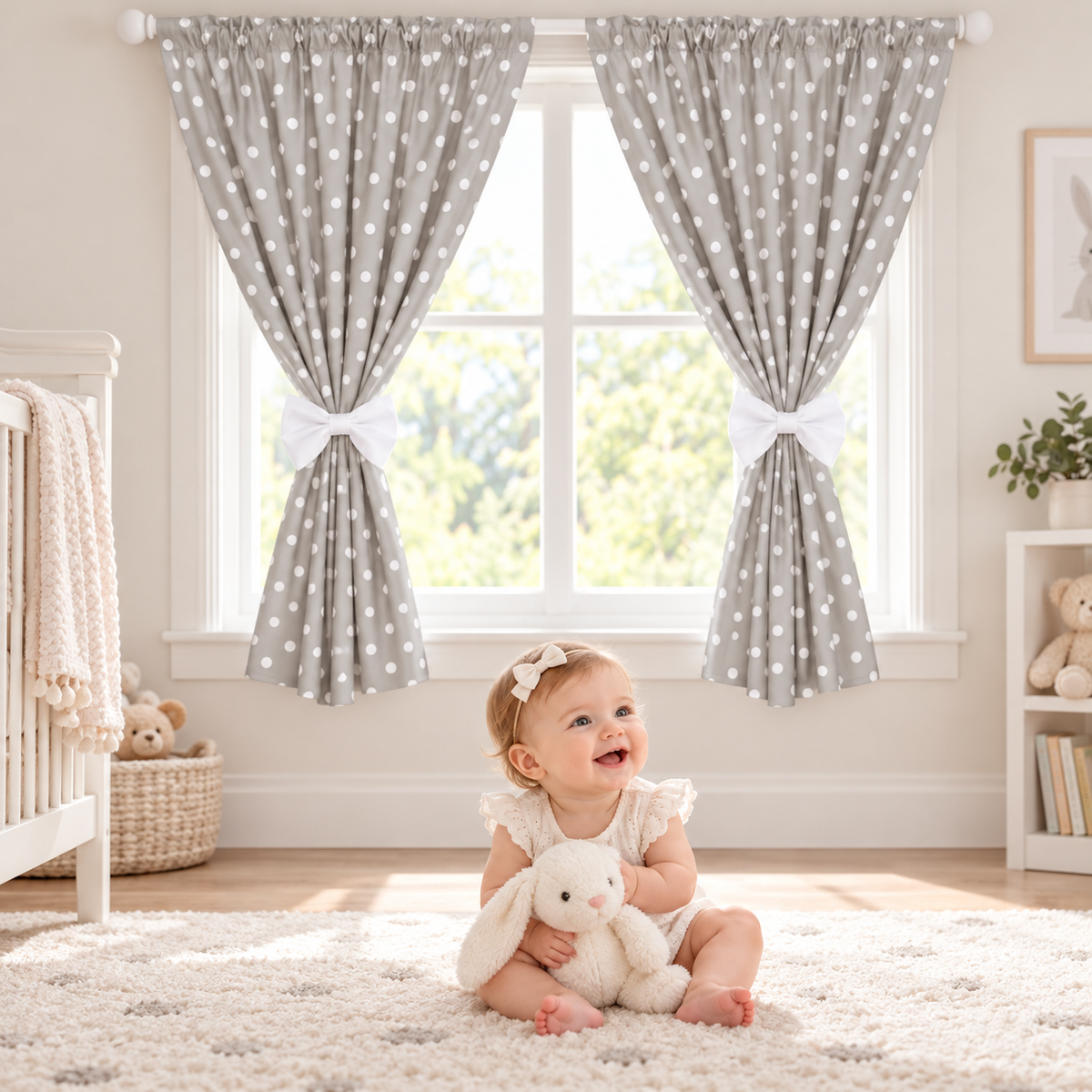 Nursery Curtains for Babies & Toddler's Bedroom Dots grey