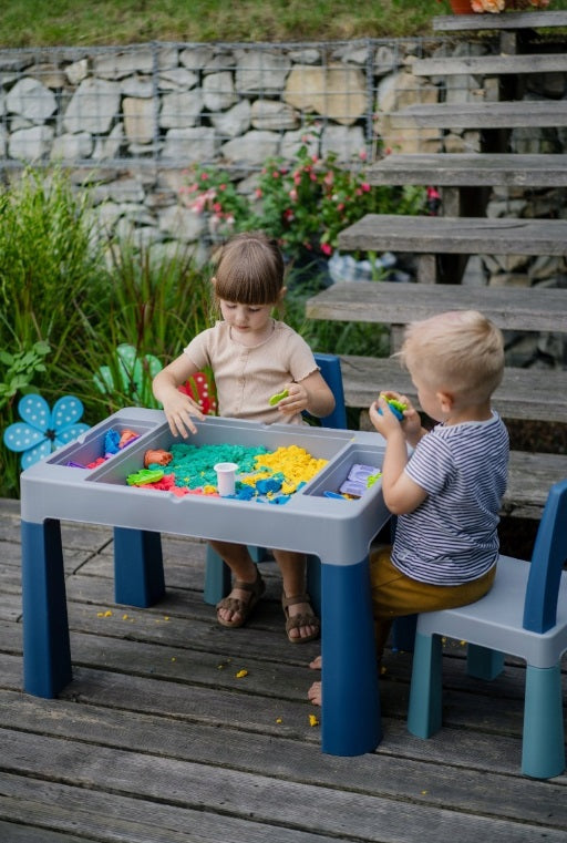 Kids Table and Two Chairs Set Play Room Sturdy Desk Students Junior Toddlers Turquoise/ Navy/Grey