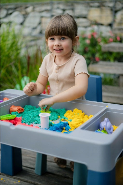 Kids Table and Two Chairs Set Play Room Sturdy Desk Students Junior Toddlers Turquoise/ Navy/Grey