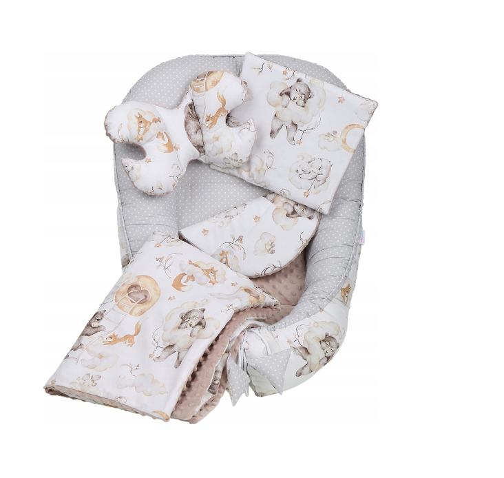Baby 6pc Double Sided Soft Cocoon Infant Nest Bed Cushion Bears/ Dots Grey