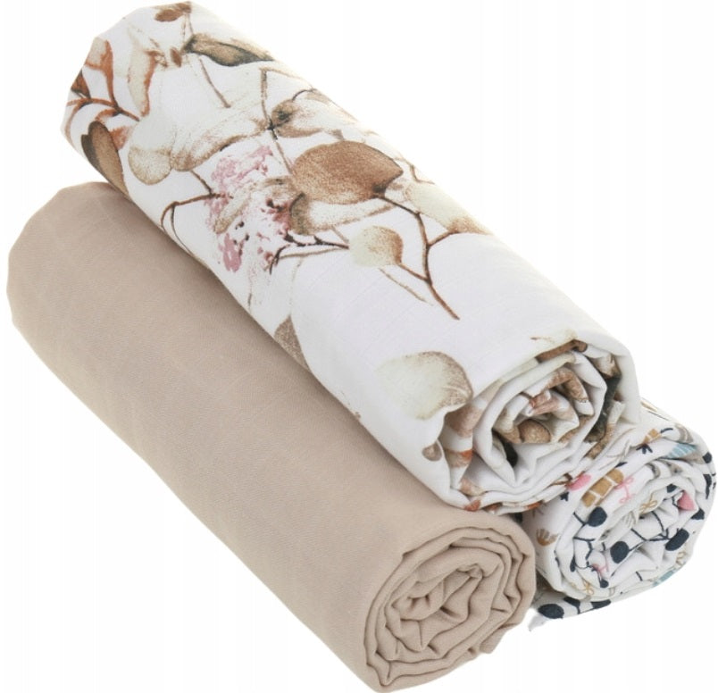 Baby Muslin Nappies Cloth Diaper 100% Cotton 3-Pack Colourful 70x80cm Gold Flowers