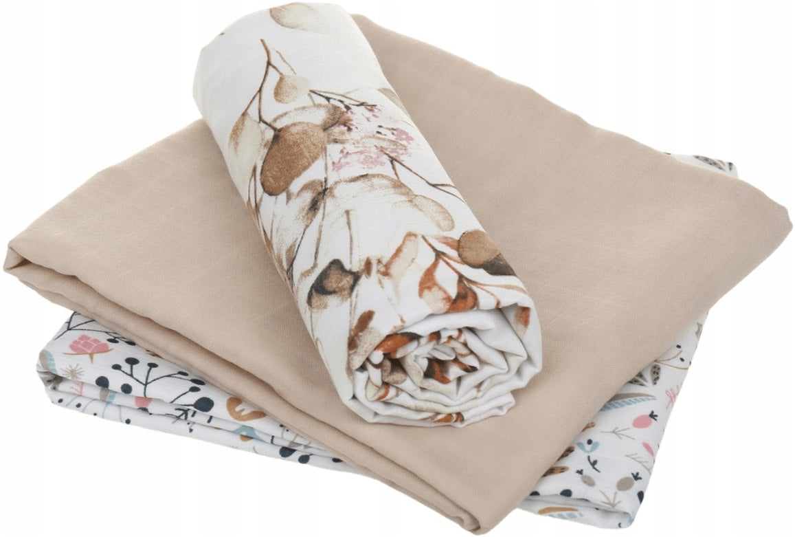 Baby Muslin Nappies Cloth Diaper 100% Cotton 3-Pack Colourful 70x80cm Gold Flowers