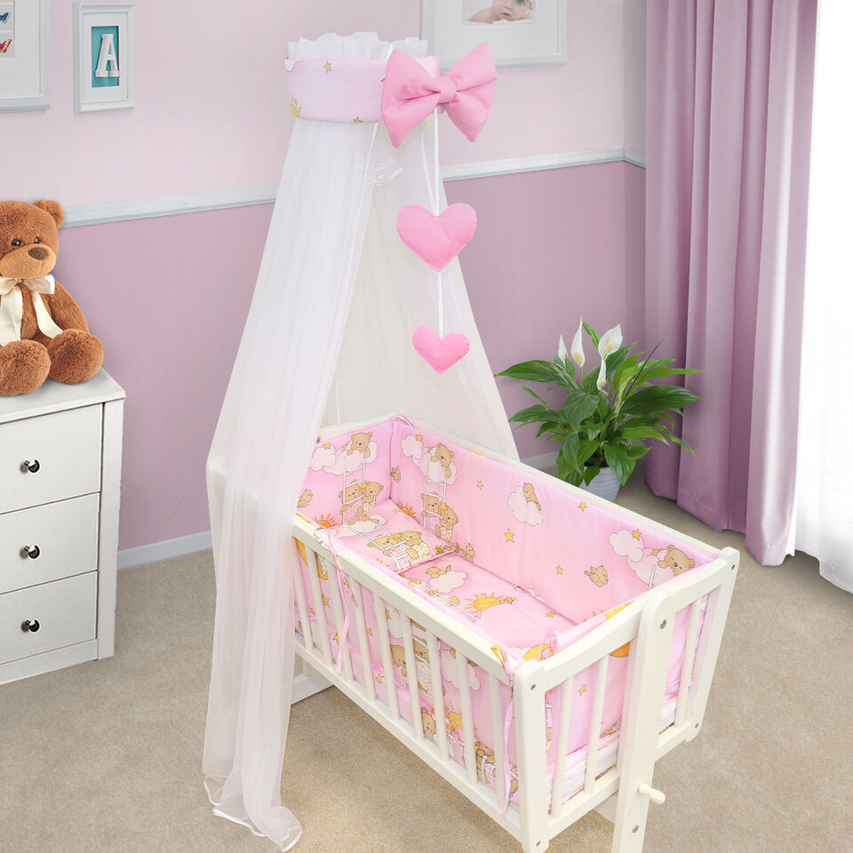 Canopy Holder Pole Bar Drape Mosquito Net With Ribbon Crib/Cradle Ladder Pink