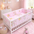 Baby 3Pc Bedding Set Cotton All-Round Straight Bumper Fit Cot 120x60cm Ladder Pink