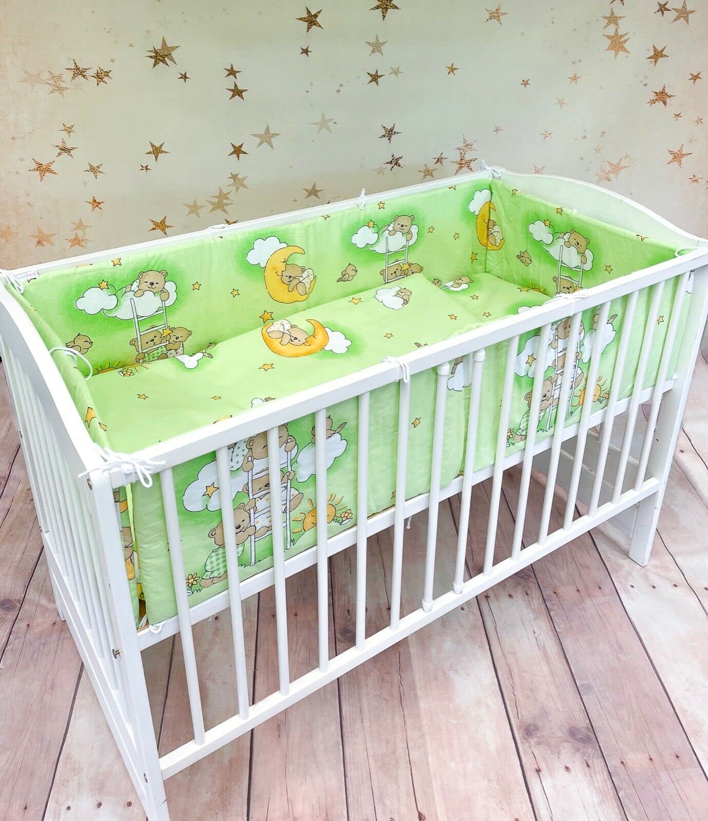 Baby 6PC Bedding Set All Round Straight Bumper Fit Cotbed 140x70cm Ladder Green