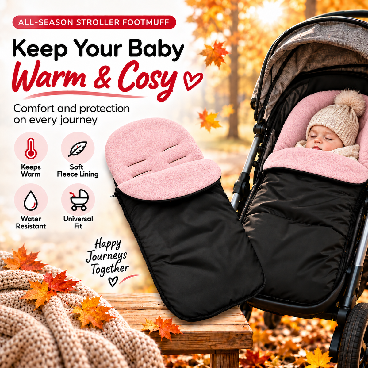 Universal Footmuff Black/ Light Pink