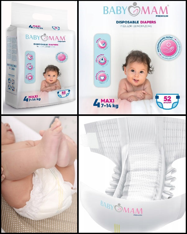 Disposable Diapers BABYMAM Fragrance Free and Extra Skin Care MAXI 7-14kg