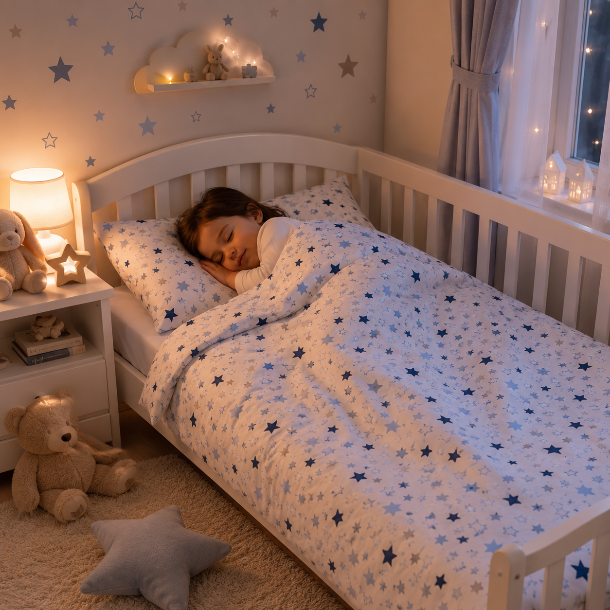 BABYMAM 2Pc Set to Fit Cot 120x90cm 100% Cotton Baby Bedding Cot Toddler Duvet Cover and Pillowcase (Blue Milky Way)
