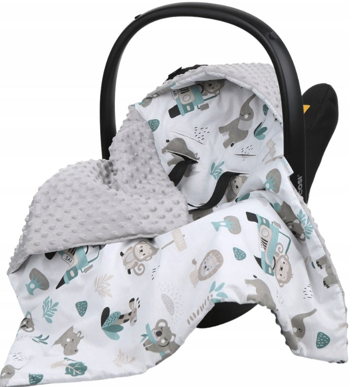 Baby Car Seat Hooded Blanket Double-sided Snuggle Swaddle Wrap Grey / On Safari