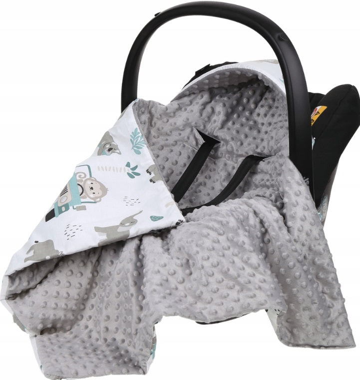 Baby Car Seat Hooded Blanket Double-sided Snuggle Swaddle Wrap Grey / On Safari