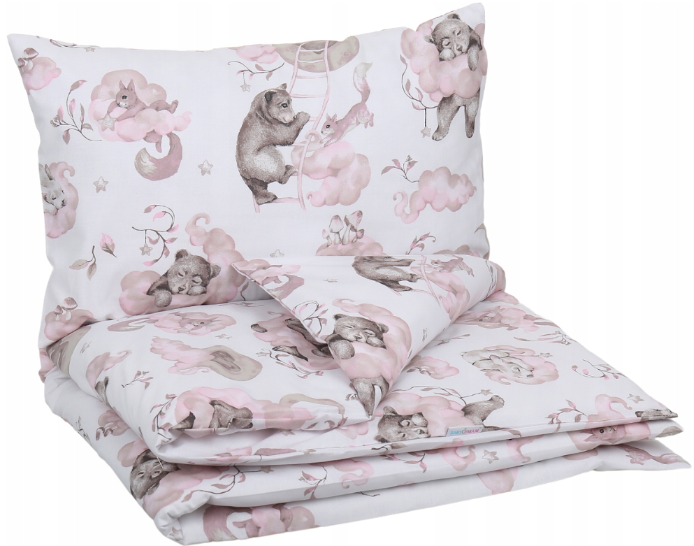Bedding Baby Set to fit Cot 120x60cm Duvet Cover Pillow Case Organic Cotton Pink Bears