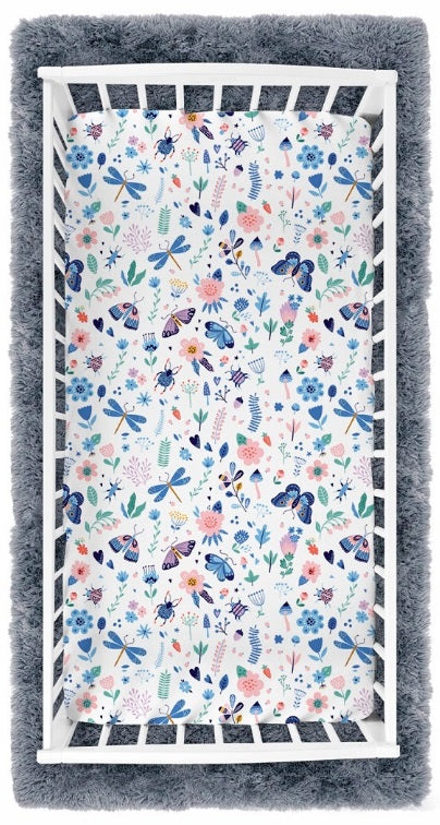 100% cotton fitted sheet printed design for baby crib 90x40cm On the Meadow