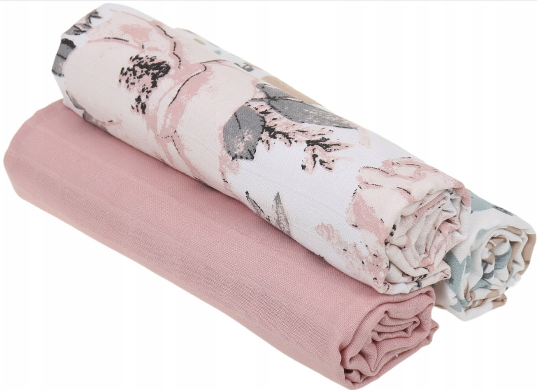 Baby Muslin Nappies Cloth Diaper 100% Cotton 3-Pack Colourful 70x80cm Peonie