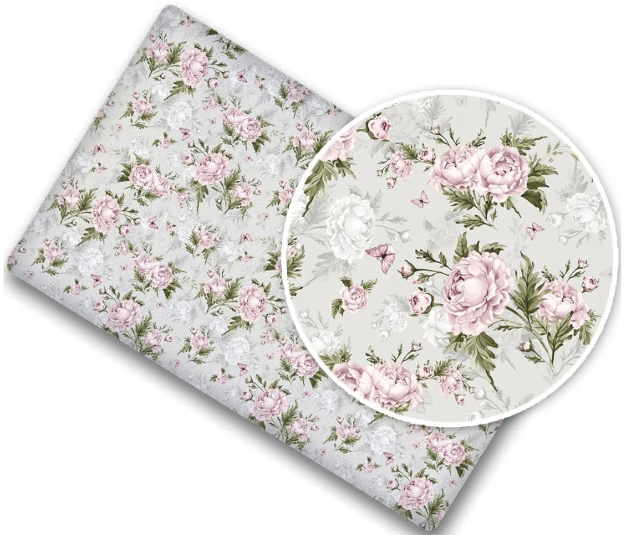Fitted sheet 100% cotton printed design for baby crib 90x40cm Peony and  Butterflies