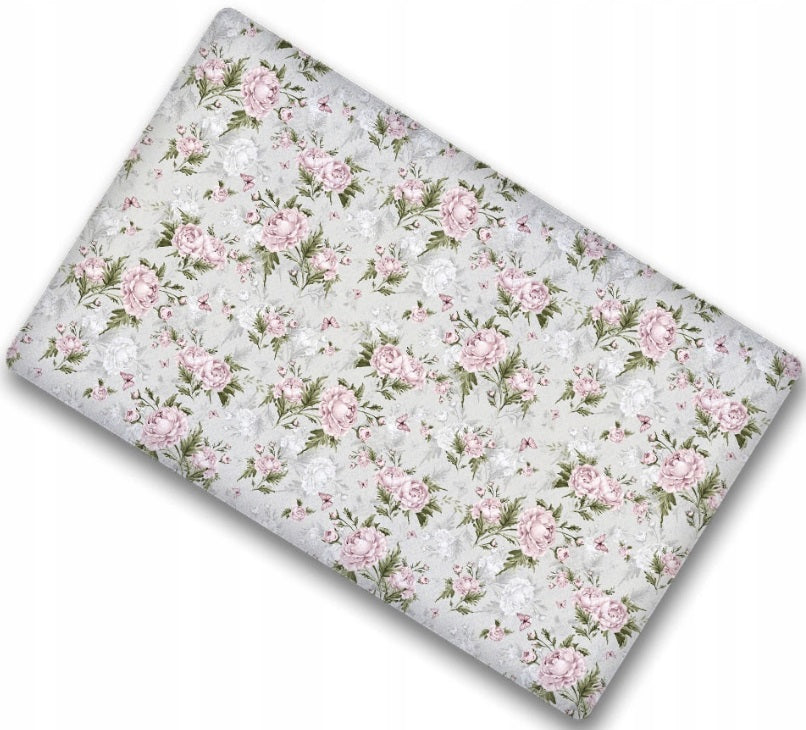 Fitted sheet 100% cotton printed design for baby crib 90x40cm Peony and Butterflies