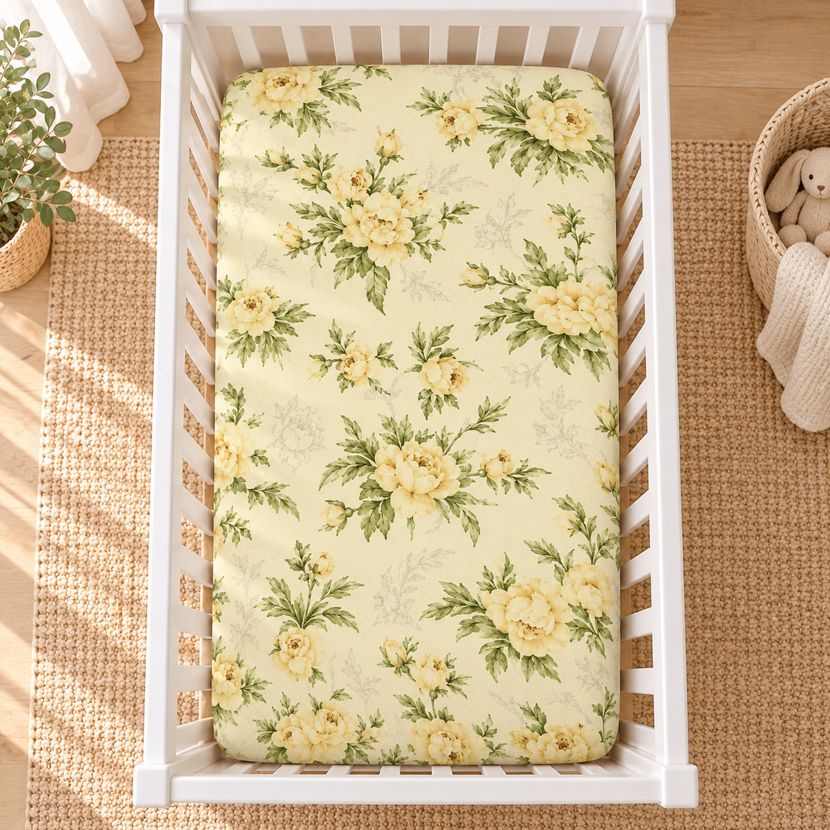 Baby Cot Bed fitted sheet 140 x 70 cm 100% Cotton - Peony Vanilla