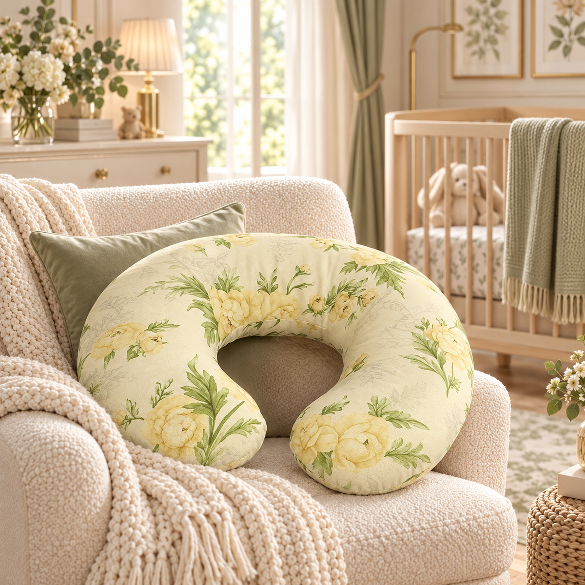 Baby Feeding Pillow Cotton Newborn Peony Vanilla