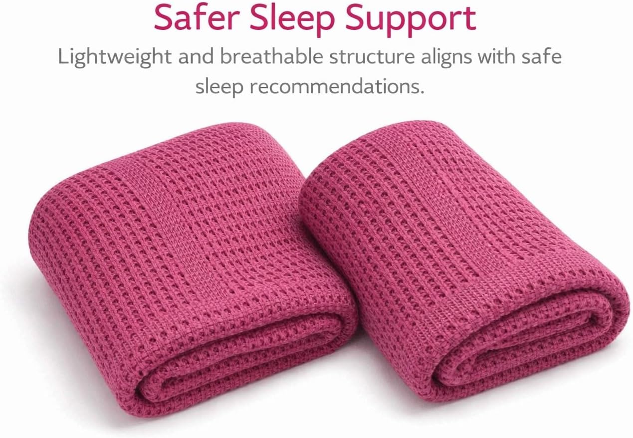 Cellular Baby Blanket 90x70 cm, Safe Nights, Organic 100% Cotton, Pack of 2, Breathable Newborn Blanket, Soft Nursery, Baby Bedding (Pink)