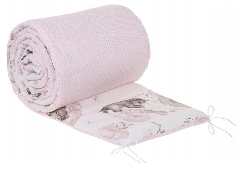 Cot Liner 180cm fit Cot 120x60cm 100% Cotton Baby Nursery Pink Bears/Dots Pink