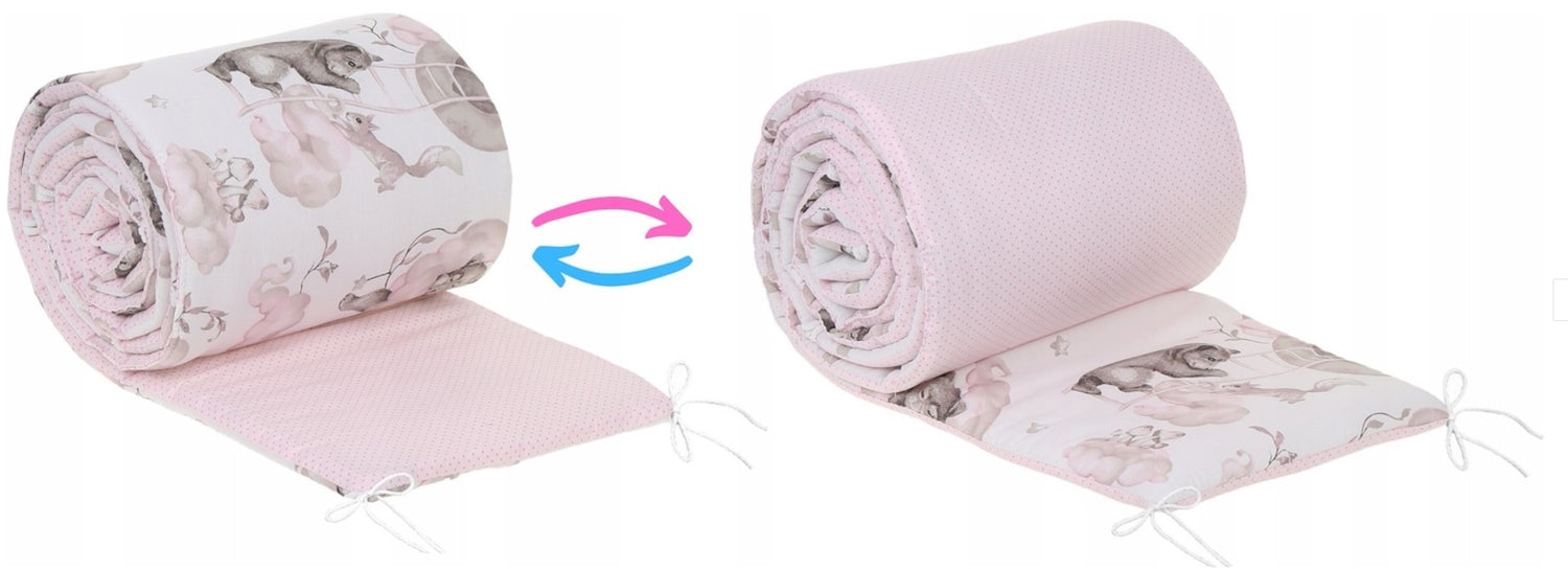 Cot Liner 180cm fit Cot 120x60cm 100% Cotton Baby Nursery Pink Bears/Dots Pink