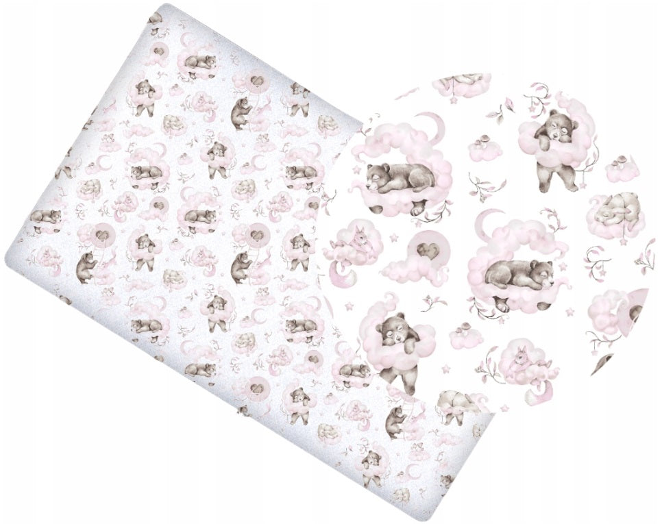 Fitted sheet 100% cotton printed design for baby crib 90x40cm Pink Bears