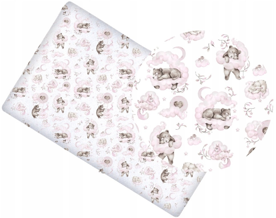 Baby Fitted Sheet 100% Cotton Mattress Toddler Bed 140x70cm Pink Bears