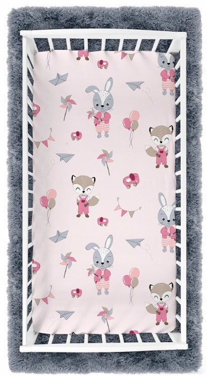 100% cotton fitted sheet printed design for baby crib 90x40cm Fox and Rabbit