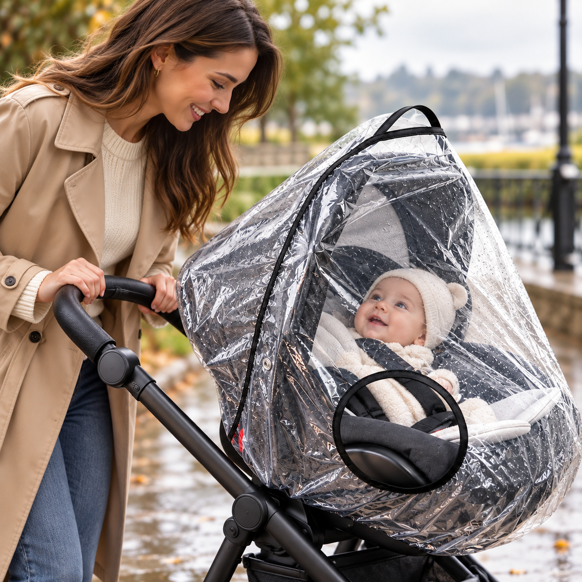 Baby Car Seat Rain Cover Clear Waterproof PVC Infant Carrier Rainhood with Ventilation Opening