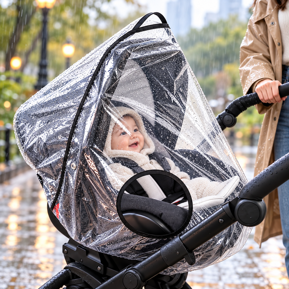 Baby Car Seat Rain Cover Clear Waterproof PVC Infant Carrier Rainhood with Ventilation Opening