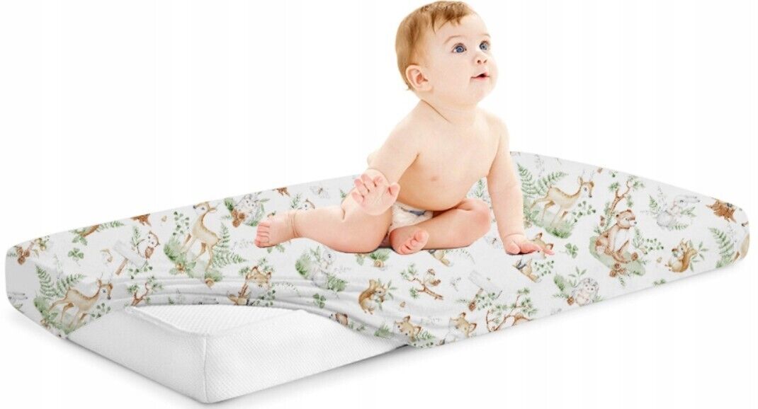 Fitted Sheet 120x60cm 100% Cotton for Baby cot Animals in the Forest