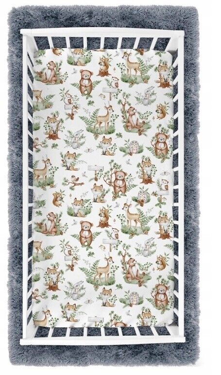 Fitted Sheet 120x60cm 100% Cotton for Baby cot Animals in the Forest