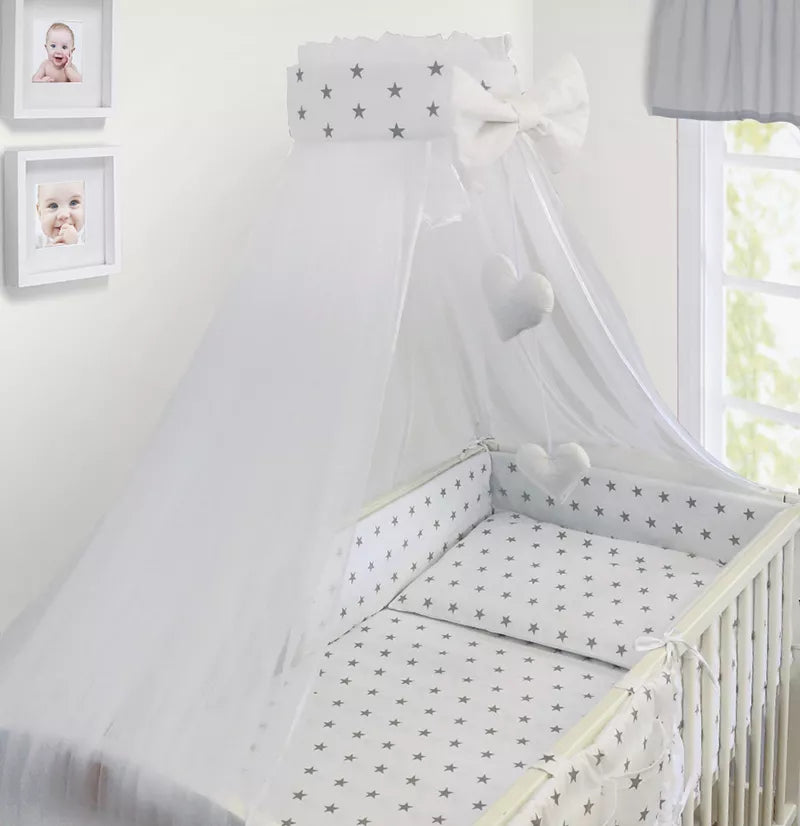 BABYMAM Canopy Mosquito Drape Dressing Net Holder Nursery to Fit Cot Bed Small Grey on White