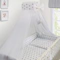 BABYMAM Canopy Mosquito Drape Dressing Net Holder Nursery to Fit Cot Bed Small Grey on White