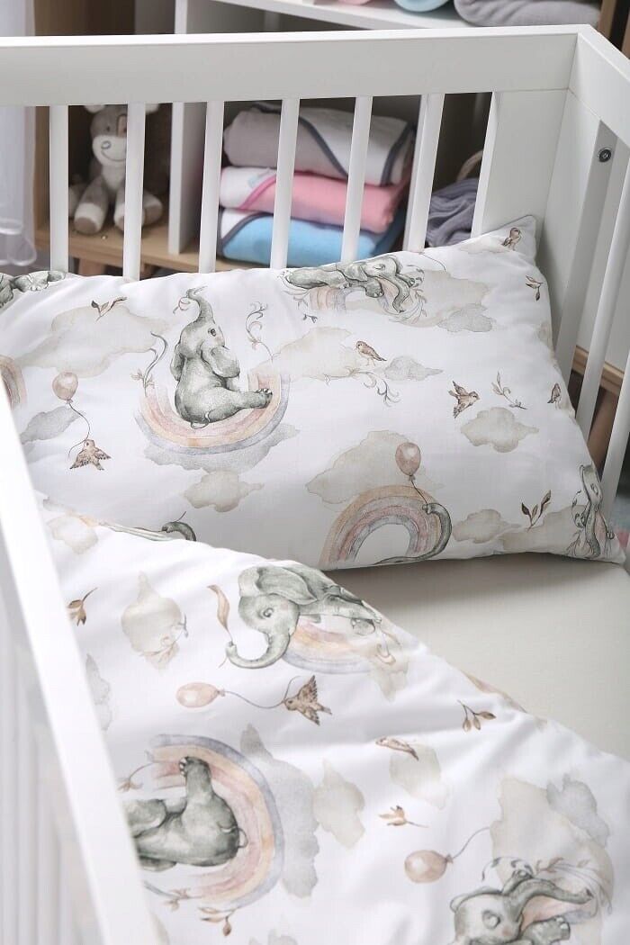 Baby Bedding Set 120x90cm Pillowcase Duvet Cover 2Pc Fit Cot Elephant in the Cloud