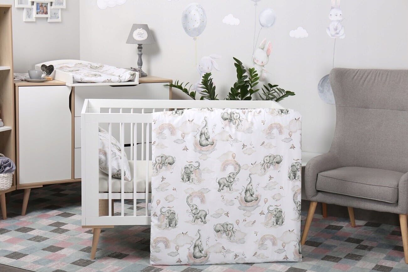 Baby Bedding Set 120x90cm Pillowcase Duvet Cover 2Pc Fit Cot Elephant in the Cloud