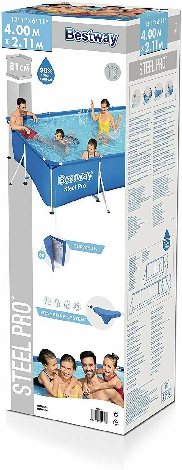 Bestway Rectangular Garden Paddling Frame Swimming Pool 56424 13ft 400x211x81