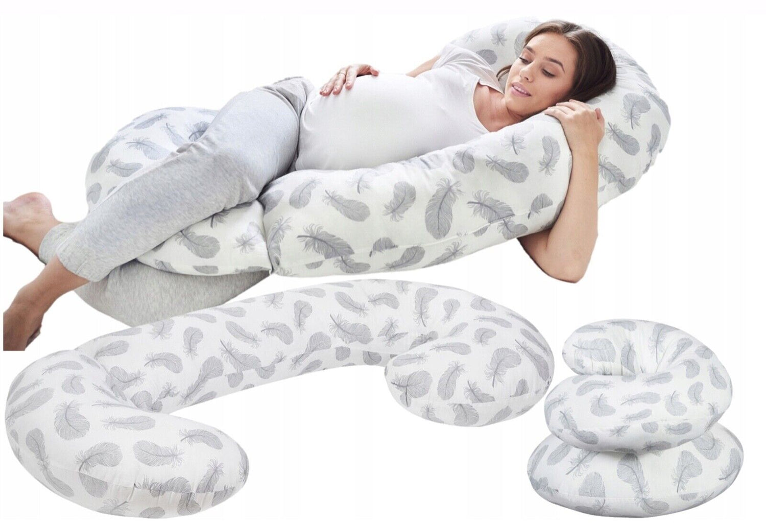 Pregnancy Pillow+Cover Rest Full Body Nursing Large C Shape Feathers