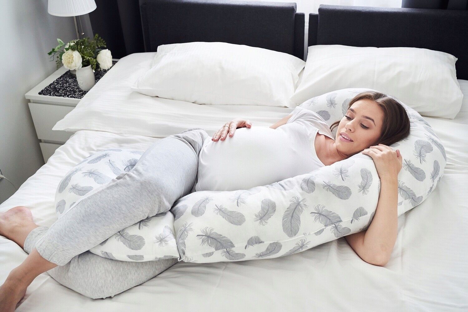 Pregnancy Pillow+Cover Rest Full Body Nursing Large C Shape Feathers